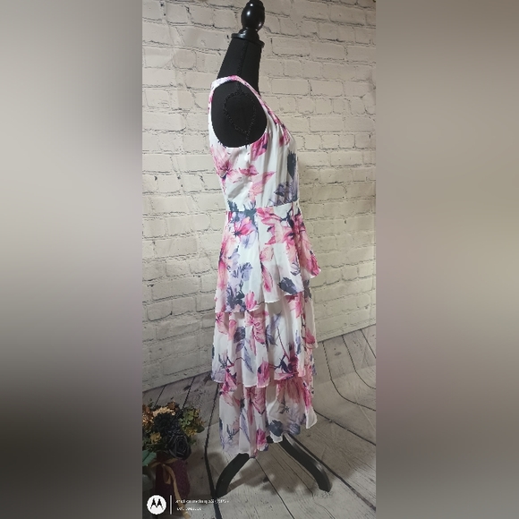 SL slvls O-Neck Neck Floral Silhouette WovenChiffon Tiered OverlayDress Blush - Picture 10 of 16